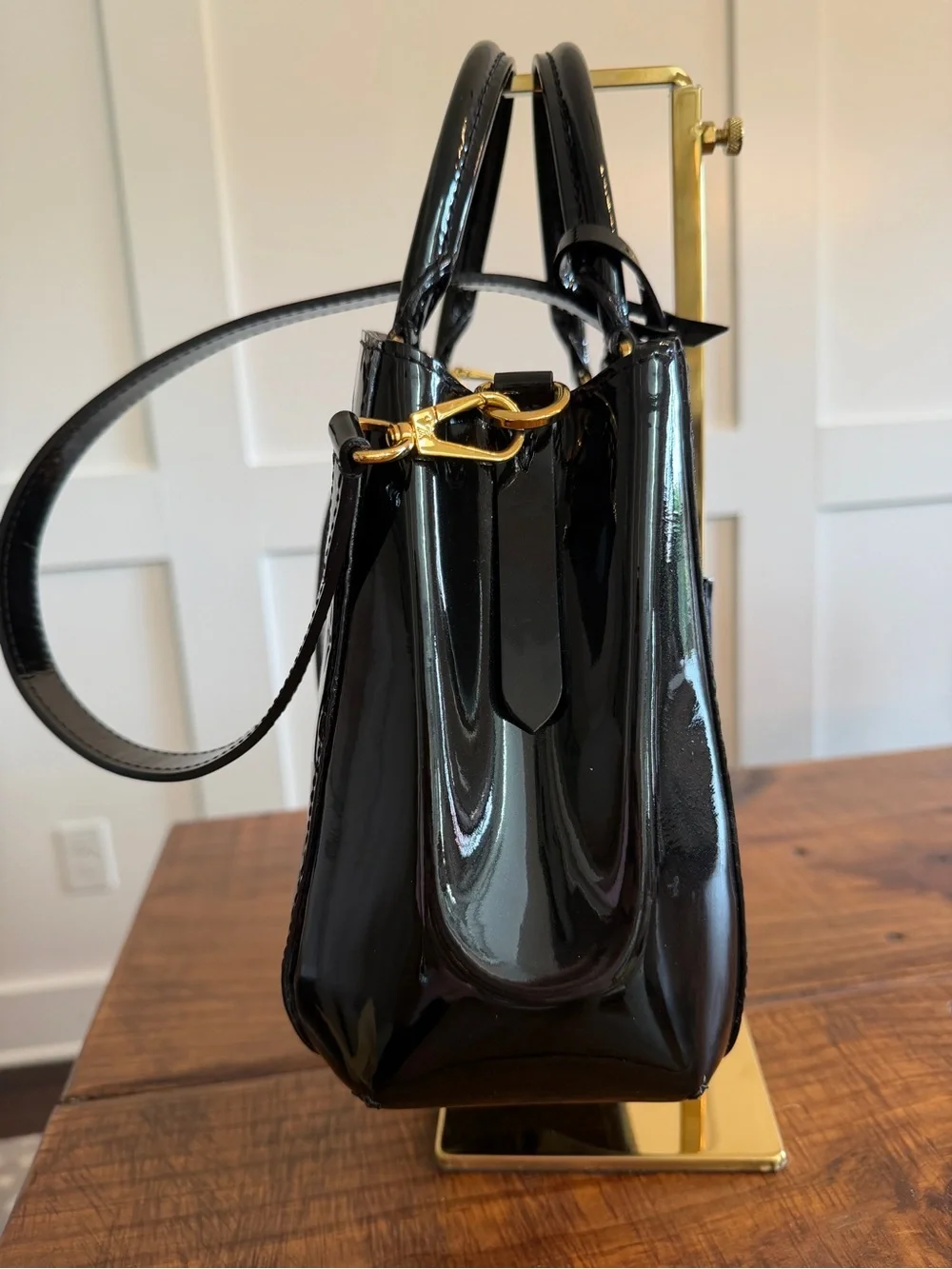 Louis Vuitton Montaigne Vernis Black Patent Leather Satchel